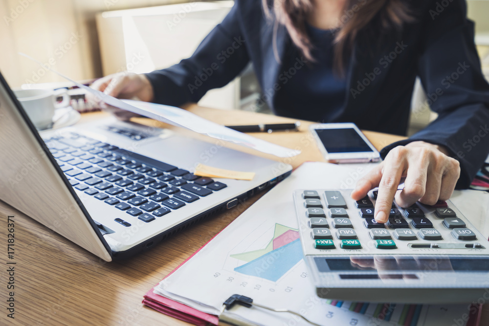 Businessman working on Desk office business financial accounting calculate